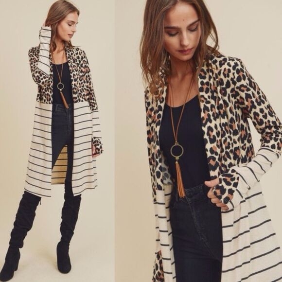 Lovely Melody Leopard and Stripe Cardigan - Picture 1 of 4
